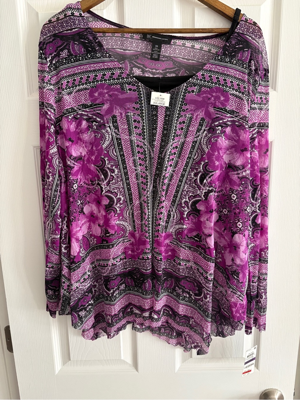 INC International Concepts Violet Paisley Floral Long-Sleeve Top
